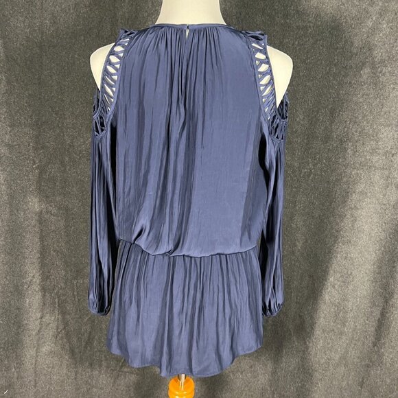 RAMY BROOK XS Navy Satin Cold Shoulder Mini Dress NWT - Picture 4 of 8